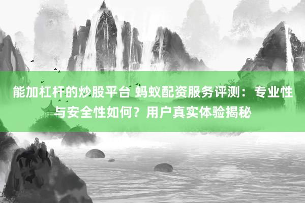 能加杠杆的炒股平台 蚂蚁配资服务评测：专业性与安全性如何？用户真实体验揭秘