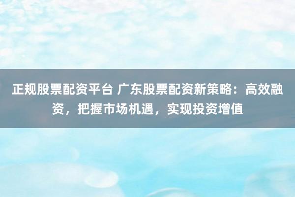 正规股票配资平台 广东股票配资新策略：高效融资，把握市场机遇，实现投资增值